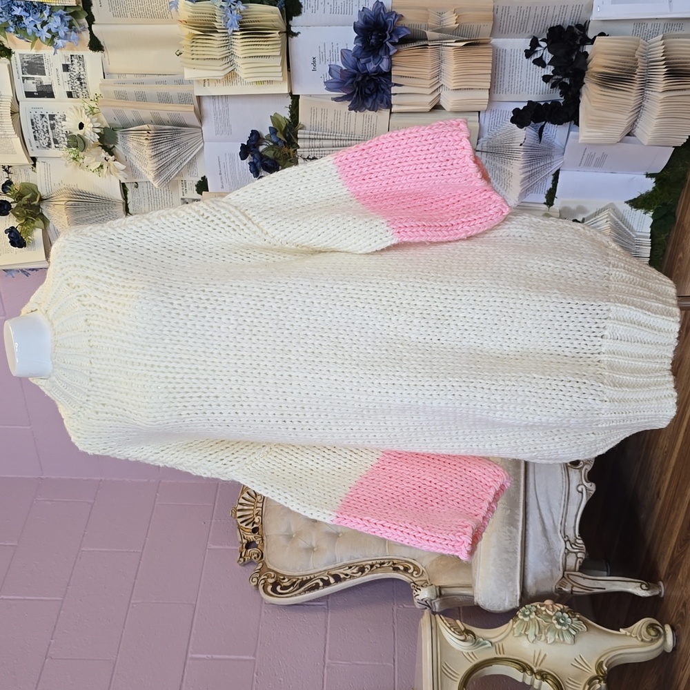 Chunky Knit Drop Shoulder Midi Dress from Modakawa OS White&Pink